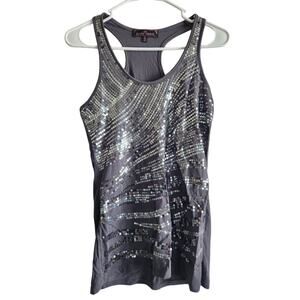 Almost Famous Womens Sz M Tunic Length Tank Top Gray Silver Sequin